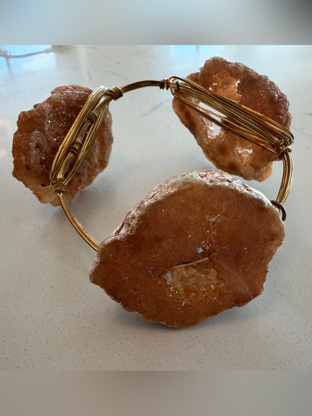 Bourbon and Bowties Orange Druzy Wire-Wrapped Bangle Bracelet